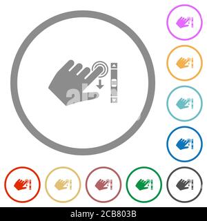 Left handed scroll down gesture flat color icons in round outlines on white background Stock Vector