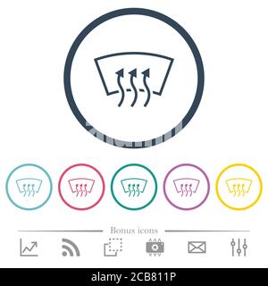 Windshield defrost flat color icons in round outlines. 6 bonus icons included. Stock Vector