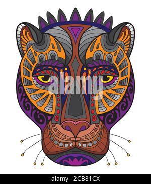 Vector colorful ornamental portrait of pantera. Decorative abstract vector contour illustration isolated on white background. Stock illustration for a Stock Vector