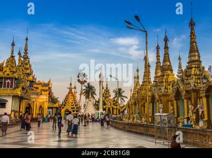Yangon, Myanmar - December 18th 2017: Late afternoon scene at the Shwedagon Pagoda in Yangon, Myanmar Stock Photo