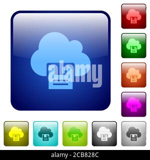 Cloud storage icons in rounded square color glossy button set Stock Vector
