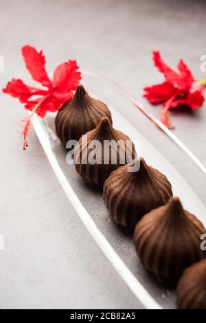 Chocolate Modak for Ganesh Chaturthi Puja or Ganesha festival Stock Photo