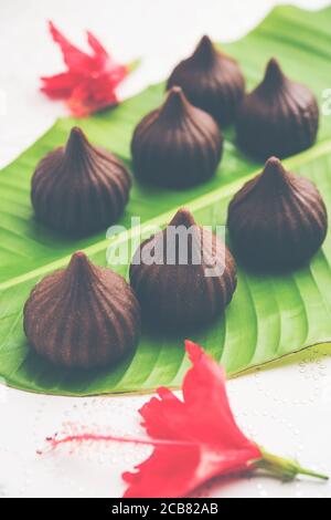 Chocolate Modak for Ganesh Chaturthi Puja or Ganesha festival Stock Photo