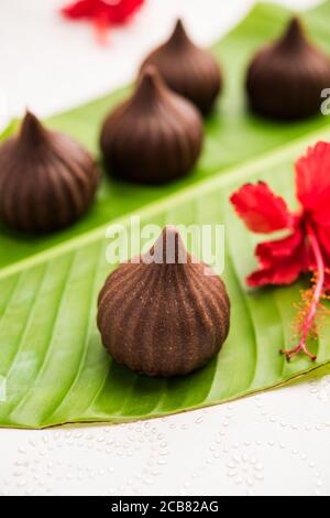 Chocolate Modak for Ganesh Chaturthi Puja or Ganesha festival Stock Photo