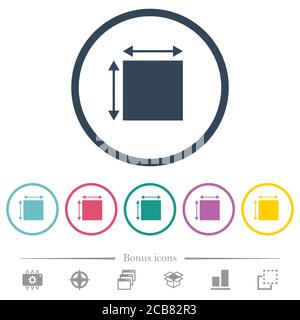 Elemet dimensions flat color icons in round outlines. 6 bonus icons included. Stock Vector