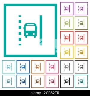 Bus lane flat color icons with quadrant frames on white background Stock Vector