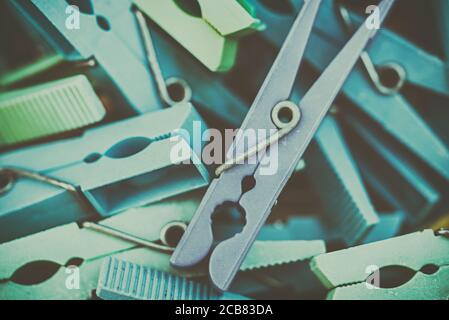 Close-up of multi coloured clothes pegs Stock Photo