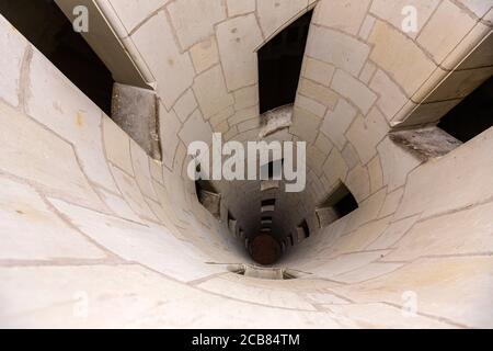 Double helix spiral staircase, Château de Chambord,  Chambord, Loir-et-Cher, France, Stock Photo