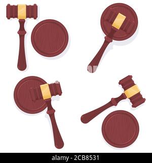 Judge gavel vector cartoon set isolated on white background. Stock Vector