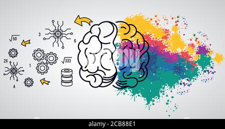 brain power template with colors splash and set icons vector ...
