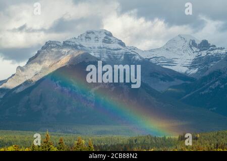 Rainbow in the Bow Valley, Banff National Park, Alberta, Canada Stock Photo