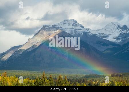 Rainbow in the Bow Valley, Banff National Park, Alberta, Canada Stock Photo