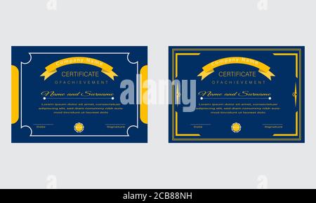Blue and Golden Certificate Template Design.Diploma Concept layout.Modern Official Certificate Stock Vector