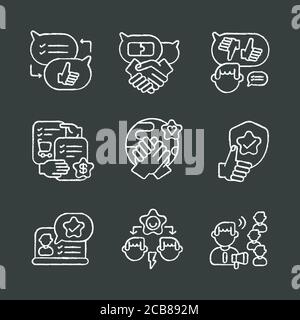 Soft skills chalk white icons set on black background. Communication competence, self development. Personal qualities and professional teamwork abilit Stock Vector