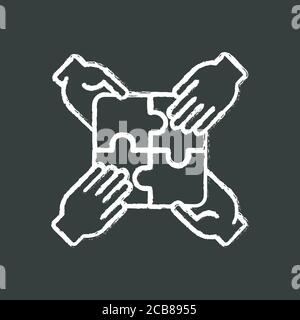 Teamwork building chalk white icon on black background. Teamwork skills development, togetherness. Team building exercise, collaborative problem solvi Stock Vector