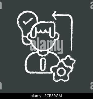 Diligence chalk white icon on black background. Creative thinking, self improvement skills, personal growth. Startup development, business planning. I Stock Vector