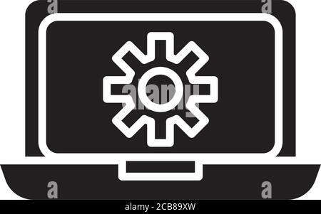 laptop with gear settings machine silhouette style icon vector illustration design Stock Vector