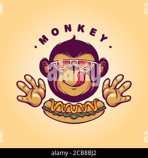Monkey Logo Hotdog Food for your restaurant business Stock Vector