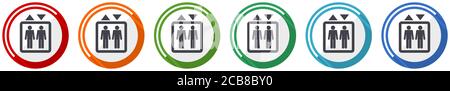 Elevator, lift icon set, flat design vector illustration in 6 colors options for webdesign and mobile applications Stock Vector
