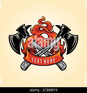 Firefighter Axe Fire Logo Illustrations Stock Vector