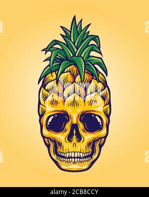 Pineapple Skull Summer Character Stock Vector