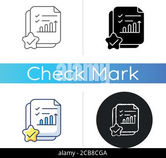 Accounting document icon. Positive review. Report on growing financial chart. Examine statistic on paper. Survey poll. Linear black and RGB color styl Stock Vector