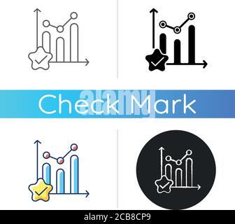 Statistic progress icon. Accounting analysis. Exam financial graph. Diagnosis of economic chart. Business management approval. Linear black and RGB co Stock Vector