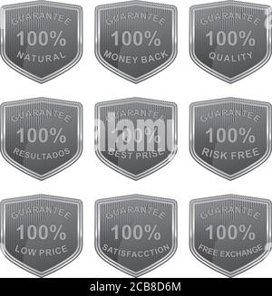 shields with different warranty texts. Vector warranty shields isolated on transparent background. vector icon guarantee on the shield Stock Vector