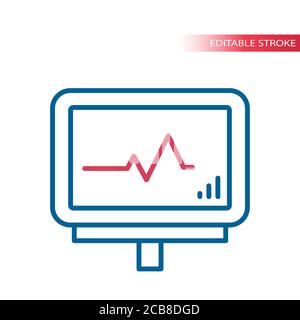 Vital signs monitor thin line vector icon. Hospital monitor with heartbeat or heart rate outline symbol, editable stroke. Stock Vector