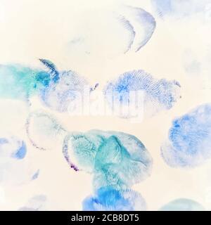 Blue and green imprints of fingers for abstract background. Vector watercolor stains for poster and card decoration. Stock Vector