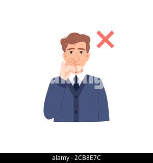 Avoid touching your face flat icon. Man touch face Stock Vector