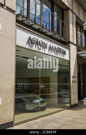 London, England - June 2018:  Exterior view of the Aston Martin car showroom on Park Lane in central London Stock Photo