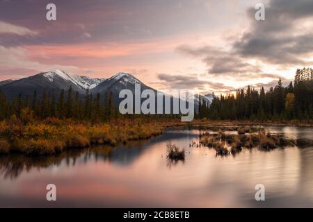 Vermilion Lakes at dusk, Banff National Park, Alberta, Canada Stock Photo