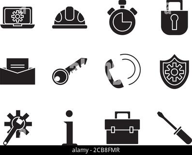 bundle of twelve technical service set icons vector illustration design Stock Vector