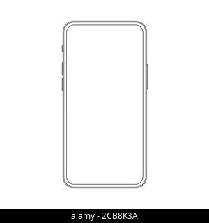 Outline drawing thin frame trendy smartphone. Elegant thin line style cellphone design Stock Vector