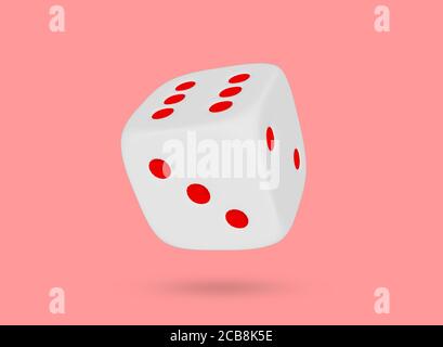 White cube for the game. Dice close-up on a colored background. Minimal style. Casino gambling, sports betting, and lotteries. The concept of Stock Photo