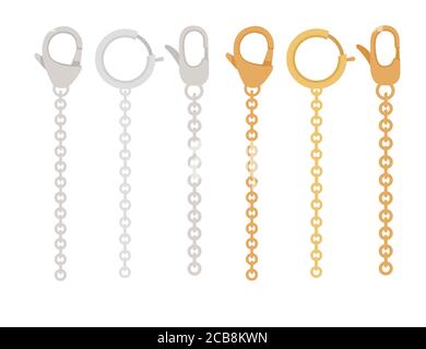 Golden and silver chain with claw clasp jewelry accessory flat vector illustration isolated on white background Stock Vector