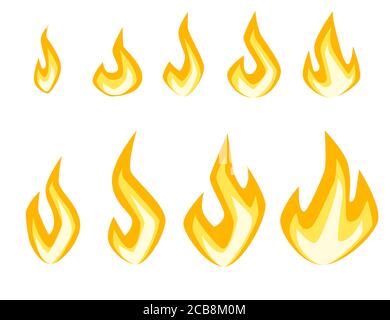 Set of fire icons different fire power ready for animation sprites flat vector illustration isolated on white background Stock Vector