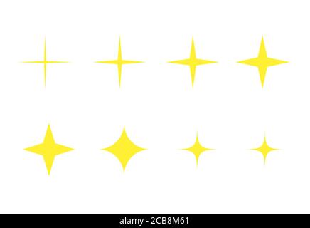 Yellow stars icons set. Golden sparkles symbols collection. Bright glowing stars twinkle vector illustrations Stock Vector