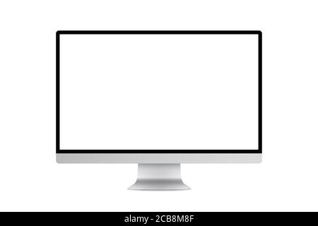 Modern design of realistic monitor screen mockup. Trendy thin frame display in silver metal body vector illustration Stock Vector
