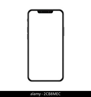 New trendy version of black thin frame notch display smartphone with blank white screen. Realistic phone mockup for any project vector illustration Stock Vector