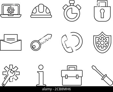 bundle of twelve technical service set icons vector illustration design Stock Vector