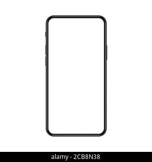 New trendy version of black thin frame notch display smartphone with blank white screen. Realistic phone mockup for any project vector illustration Stock Vector