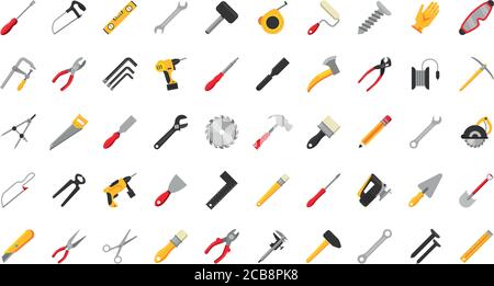 bundle of fifty tools set icons vector illustration design Stock Vector
