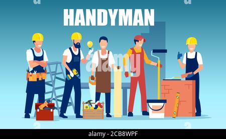 Vector of a repairmen team working together in construction industry Stock Vector