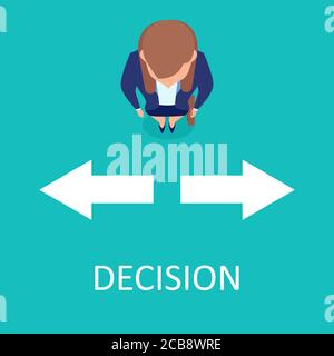 Business decision concept. Vector of a businesswoman standing at crossroads making a choice Stock Vector