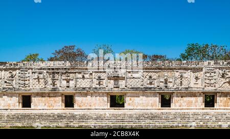 The Governor's Palace in Uxmal archeological site. Mayan ruins in Yucatan, Mexico Stock Photo