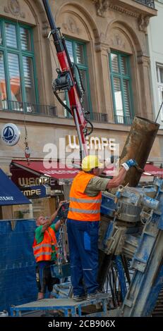 Munich Germany July 29, 2020: Works in downtown Munich for the construction of an underground shopping center Stock Photo