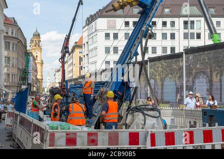 Munich Germany July 29, 2020: Works in downtown Munich for the construction of an underground shopping center Stock Photo