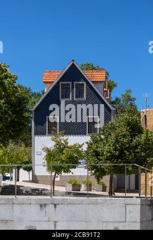 Viseu / Portugal - 07/31/2020 : View at a classic traditional urban building on Viseu city Downtown